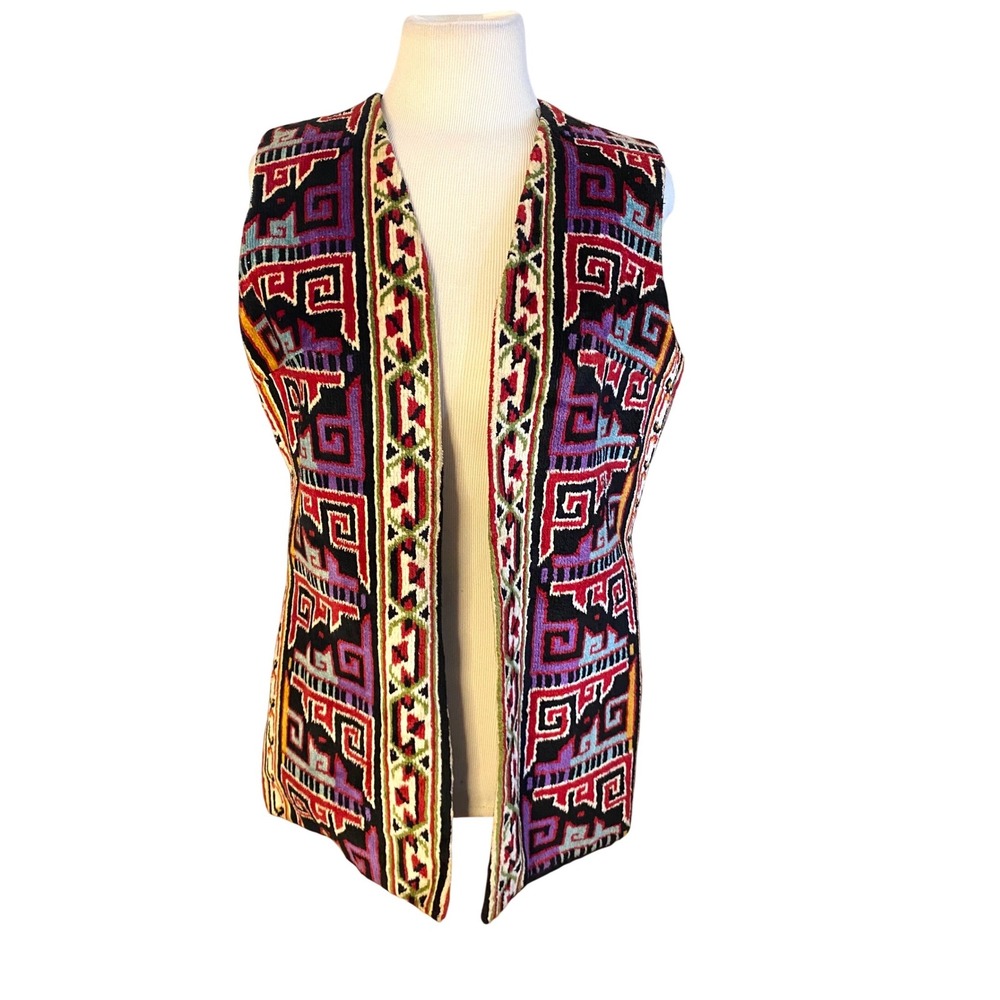 VTG 60's Aladdin tapestry vest sz Boho sz M‎ wool carpet Boho Tribal Aztec